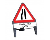 Road Narrows Nearside c/w Single File Traffic Q Sign
